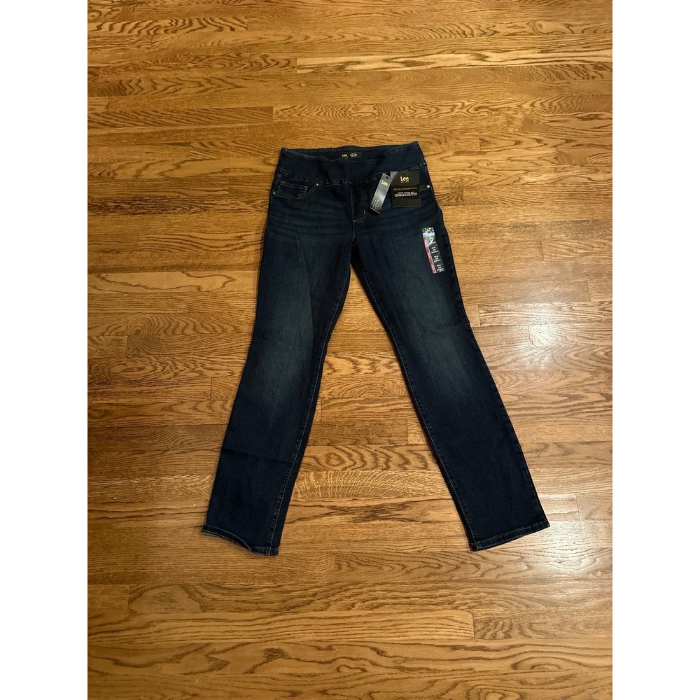 Lee Sculpting Slim Leg Jeans Womens 10 Medium Dark Wash Mid Rise Pull On Denim